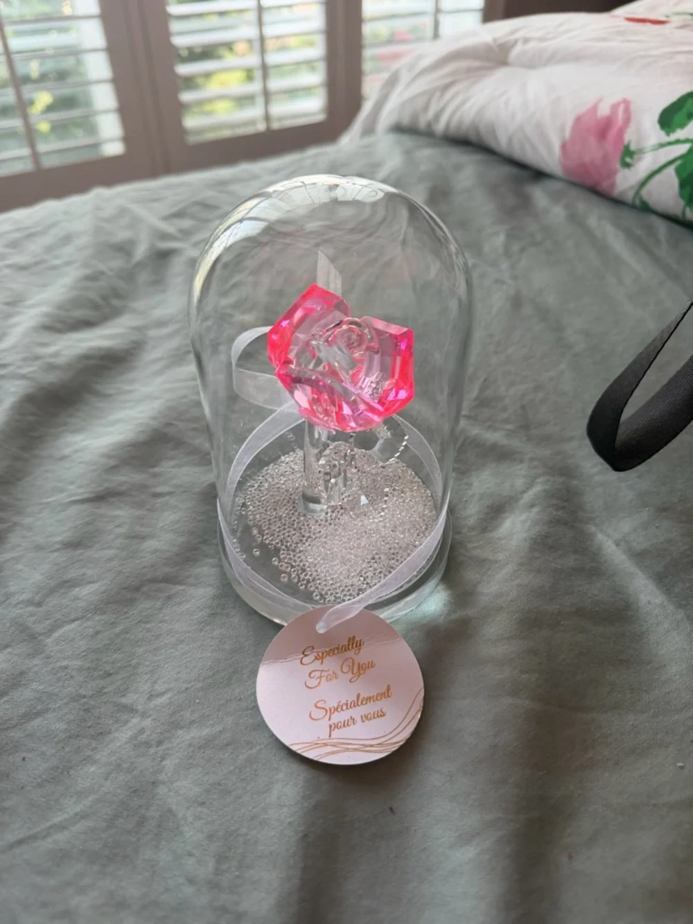 Crystal Pink Rose Dome Decorative Accent